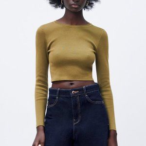 Zara Basic Ribbed Knit Crop Top - S